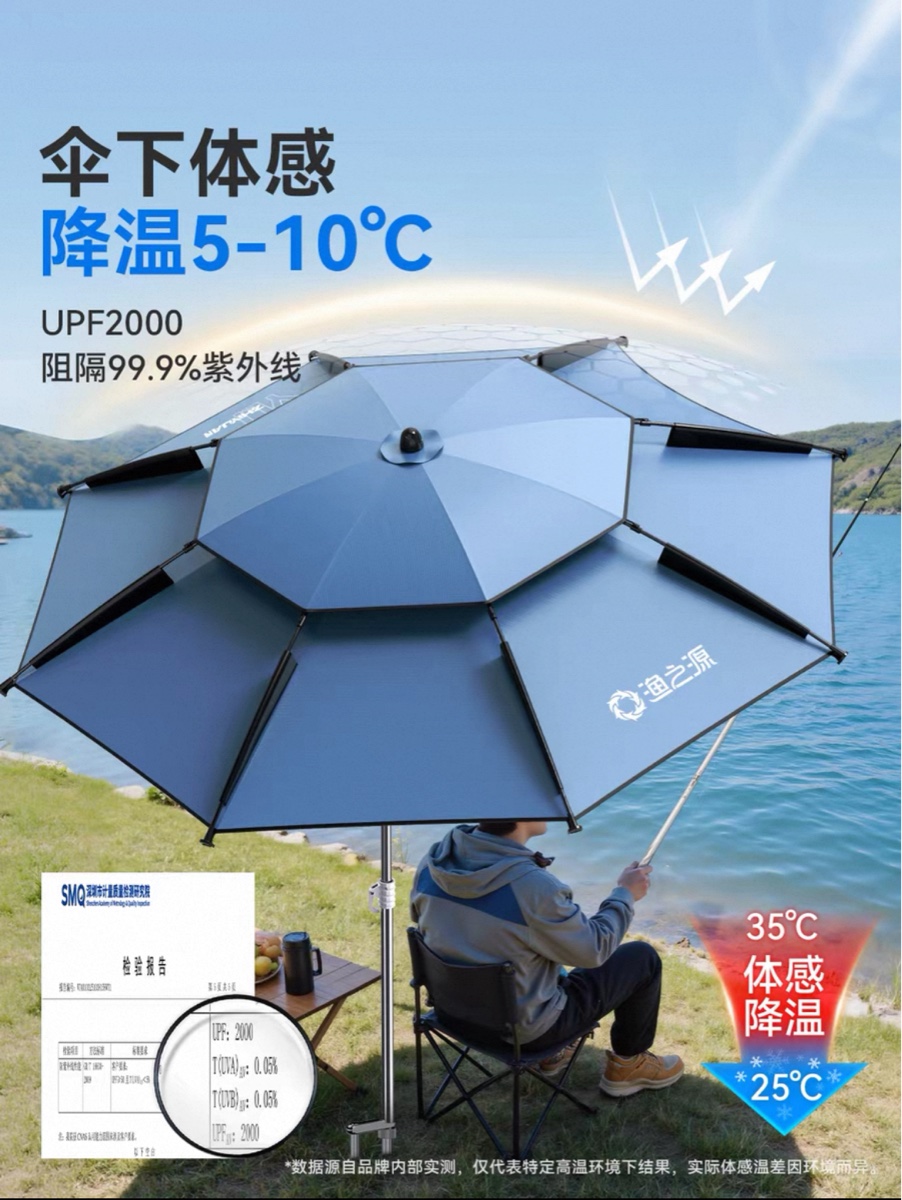 渔之源钓伞-雾霾蓝，全新，2.6米直径